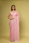 Glow Different In Gajari Organza Floral Saree With Unstitched Blouse