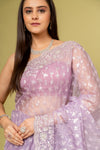 Delicate And Dreamy Mauve Organza Saree With Unstitched Blouse