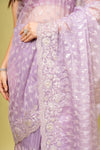 Delicate And Dreamy Mauve Organza Saree With Unstitched Blouse
