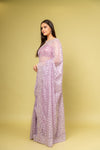 Delicate And Dreamy Mauve Organza Saree With Unstitched Blouse