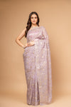 Delicate And Dreamy Mauve Organza Floral Saree With Unstitched Blouse