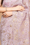 Delicate And Dreamy Mauve Organza Floral Saree With Unstitched Blouse