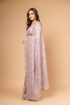 Delicate And Dreamy Mauve Organza Floral Saree With Unstitched Blouse