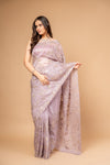 Delicate And Dreamy Mauve Organza Floral Saree With Unstitched Blouse
