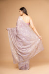 Delicate And Dreamy Mauve Organza Floral Saree With Unstitched Blouse
