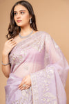 Stunningly Unique Onion Organza Floral Saree With Unstitched Blouse