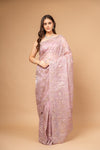 Delicate And Dreamy Mauve Organza Floral Saree With Unstitched Blouse