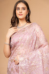 Delicate And Dreamy Mauve Organza Floral Saree With Unstitched Blouse