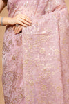 Delicate And Dreamy Mauve Organza Floral Saree With Unstitched Blouse