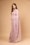 Delicate And Dreamy Mauve Organza Floral Saree With Unstitched Blouse