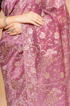 Charm Of Dark Gajari Organza Floral Saree With Unstitched Blouse