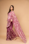 Charm Of Dark Gajari Organza Floral Saree With Unstitched Blouse