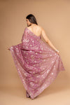 Charm Of Dark Gajari Organza Floral Saree With Unstitched Blouse