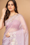 Delicate And Dreamy Mauve Organza Saree With Unstitched Blouse