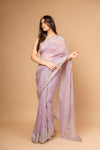 Delicate And Dreamy Mauve Organza Saree With Unstitched Blouse