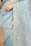 Timelessly Yours Sky Blue Organza Saree With Unstitched Blouse