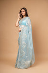 Timelessly Yours Sky Blue Organza Saree With Unstitched Blouse