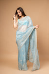 Timelessly Yours Sky Blue Organza Saree With Unstitched Blouse