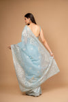 Timelessly Yours Sky Blue Organza Saree With Unstitched Blouse