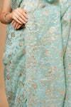 Royal Heritage Tea-green Organza Floral Saree With Unstitched Blouse