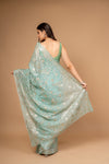 Royal Heritage Tea-green Organza Floral Saree With Unstitched Blouse
