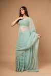 Wrapped in Elegance Pista Floral Organza Saree And Woven Zari Border With Unstitched Blouse