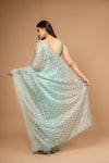 Wrapped in Elegance Pista Floral Organza Saree And Woven Zari Border With Unstitched Blouse
