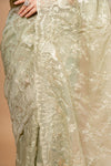 Wrapped in Elegance Pista Organza Saree And Woven Zari Border With Unstitched Blouse