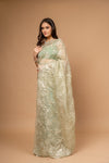 Wrapped in Elegance Pista Organza Saree And Woven Zari Border With Unstitched Blouse