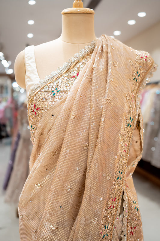 RECEPTION Tussar Georgette Saree With Unstitched Blouse