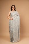 Draped in Elegance Grey Organza Printed Saree With Unstitched Blouse