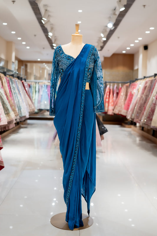 COCKTAIL Peacock Crepe Readymade dhoti skirt Set with Readymade Blouse