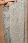 Draped in Elegance Grey Organza Printed Saree With Unstitched Blouse