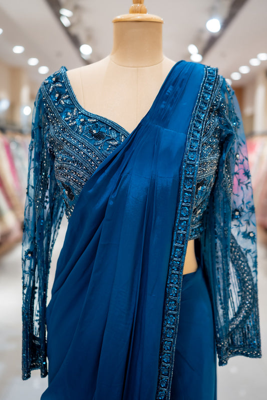 COCKTAIL Peacock Crepe Designer Saree with Readymade Blouse