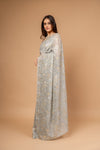 Draped in Elegance Grey Organza Printed Saree With Unstitched Blouse
