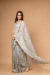 Draped in Elegance Grey Organza Printed Saree With Unstitched Blouse