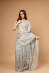 Draped in Elegance Grey Organza Printed Saree With Unstitched Blouse