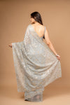 Draped in Elegance Grey Organza Printed Saree With Unstitched Blouse