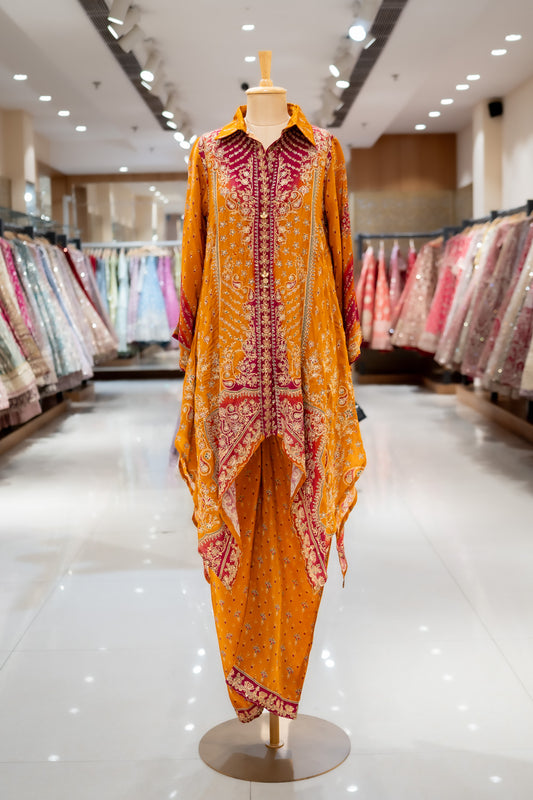 HALDI Mustard Crepe Readymade Suit With Pant