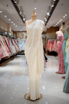 White Satin Embroidered Saree With Unstitched Blouse