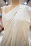 White Satin Embroidered Saree With Unstitched Blouse