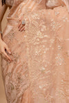 Graceful Flow Peach Organza Saree And Woven Zari Border With Unstitched Blouse