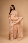 Graceful Flow Peach Organza Saree And Woven Zari Border With Unstitched Blouse