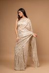 Timeless Beauty Tussar Organza Floral Saree And Woven Zari Border With Unstitched Blouse