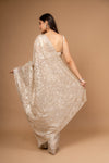 Timeless Beauty Tussar Organza Floral Saree And Woven Zari Border With Unstitched Blouse