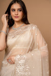Timeless Beauty Tussar Organza Saree And Woven Zari Border With Unstitched Blouse