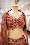 Maroon Crepe Lehenga Set And Net Dupatta With Readymade Blouse