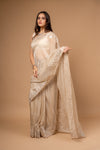 Timeless Beauty Tussar Organza Saree And Woven Zari Border With Unstitched Blouse