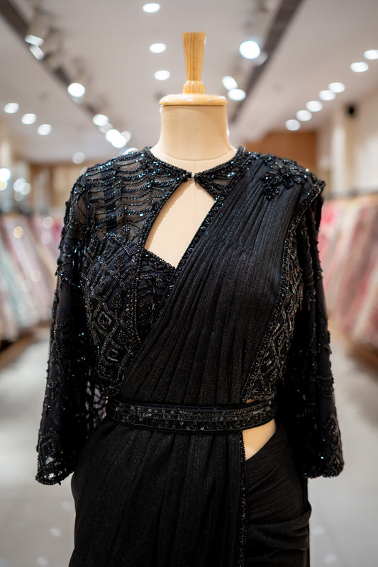 COCKTAIL Black Lycra Readymade Designer Saree with Readymade Blouse