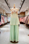 MEHENDI Sea Green Georgette Readymade Sharara Set With Net Dupatta